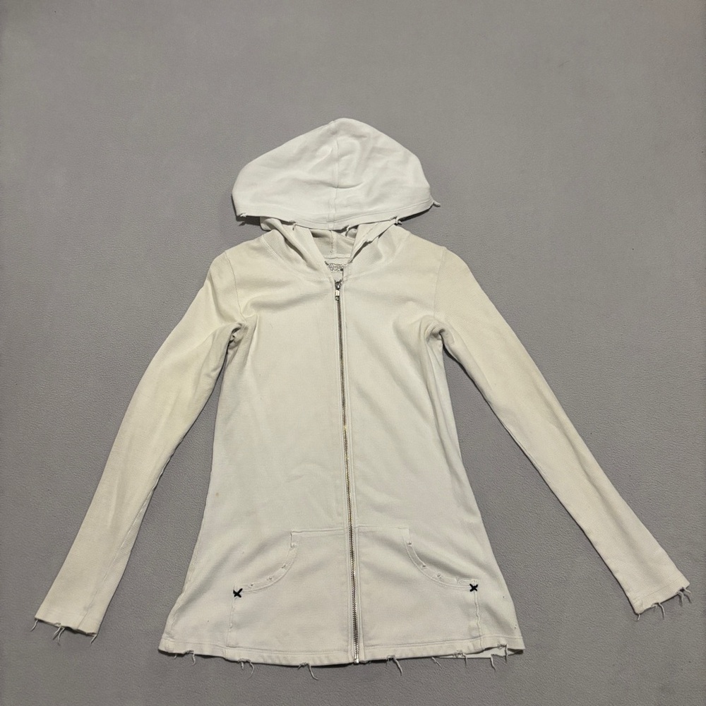 Lauren Moshi Zip Up Women's Large Ivory Biker Distressed‎ Y2K Grunge Goth Rock